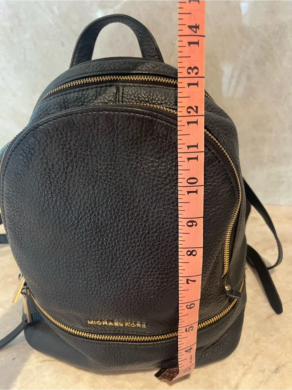 Michael Kors Black Pebbled Leather Backpack with Gold Hardware